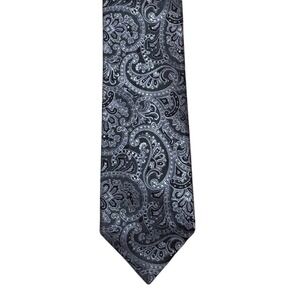 Geoffrey Beene Men's Tie Black & Silver Paisley Silk Necktie‎ Classic Metallic